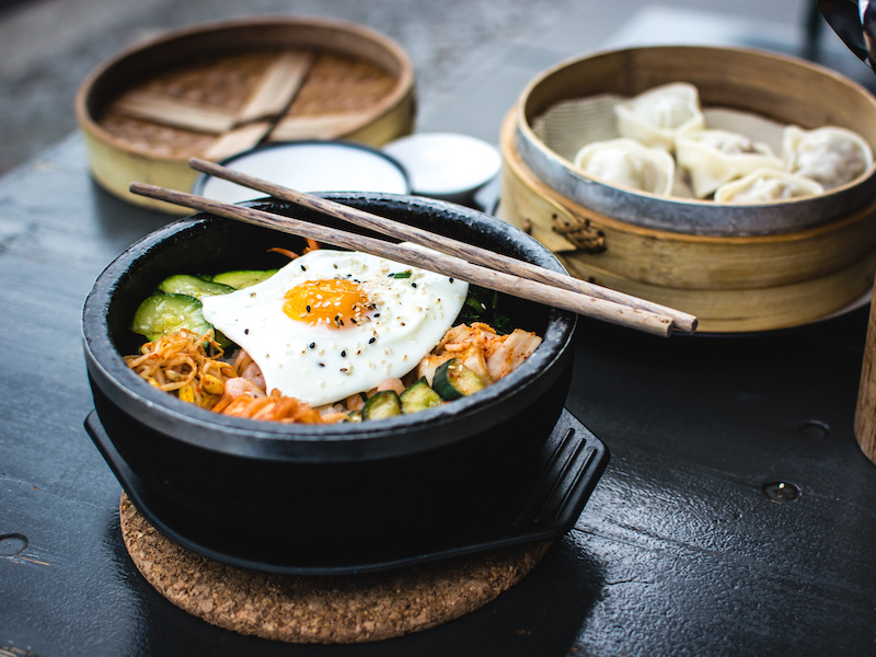 Korean bibimbap with egg and vegetables class